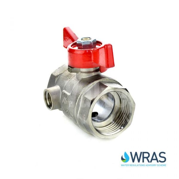 Economy Brass Ball Valve With Drain Plug Red Butterfly Handle