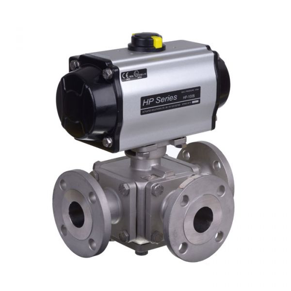 Series 33 Pneumatic Actuated 3 Way Flanged Stainless Steel Ball Valve