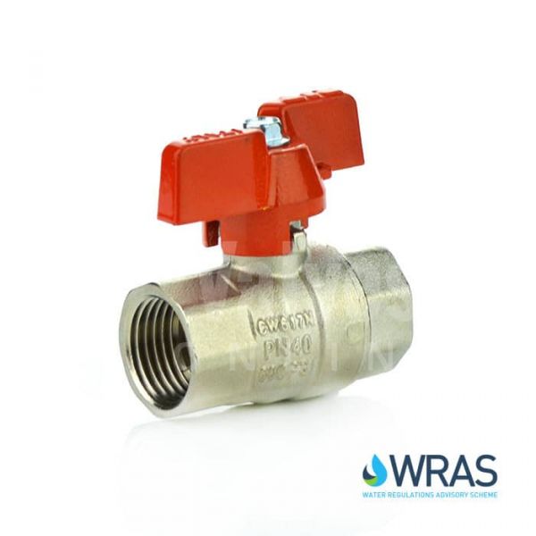 WRAS Approved Brass Ball Valve - Red Butterfly Handle