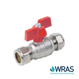 Brass Ball Valve Compression End with Red Butterfly Handle
