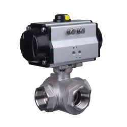 Pneumatic Actuated 3 Way Stainless Steel Ball Valve
