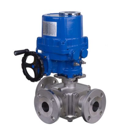 Electric Actuated 3 Way Flanged Stainless Steel Ball Valve