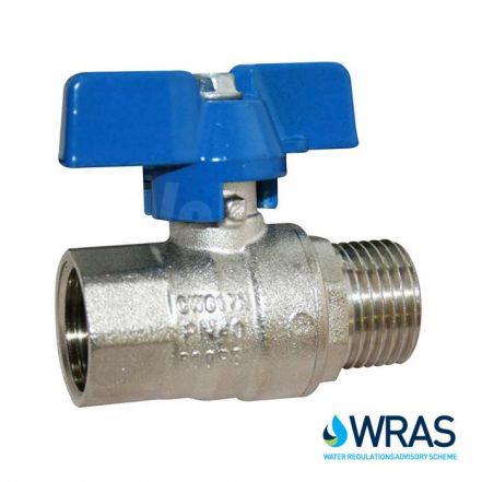 WRAS Approved Male x Female Brass Ball Valve - Blue Butterfly Lever