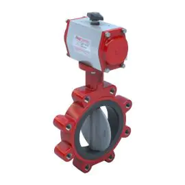 Pneumatic Actuated Bray Series 31 Lugged ANSI 150 Butterfly Valve - Nylon Coated Ductile Iron Disc