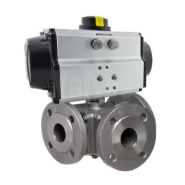Pneumatic Actuated 3 Way ANSI 150 Stainless Steel Ball Valve
