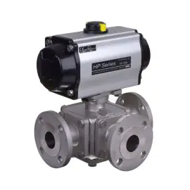 VOLT Pneumatic Actuated 3 Way Flanged Stainless Steel Ball Valve